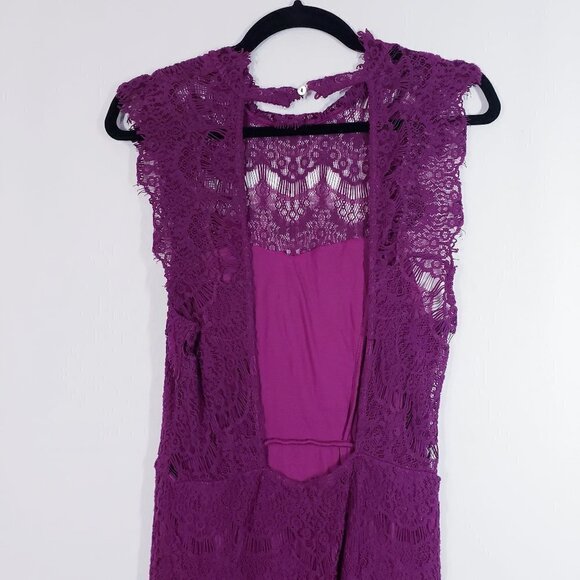 Free People Body Con Lace Open Back Magenta Purple Witchy Dress sz M - Picture 10 of 13